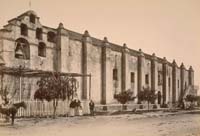 1212 - Mission San Gabriel Arcangel, Los Angeles County, California.  Established September 8th, 1771.  From Residence of Mr. Howard, with Date Palm.
